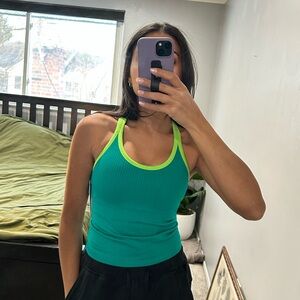 Teal and Lime Activewear Racerback Tank Top with built in sports bra